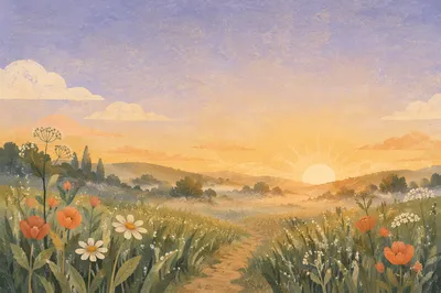 New Mercies Sunrise Over Misty Meadow