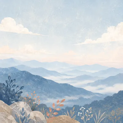 Soft Blue Misty Mountain Background