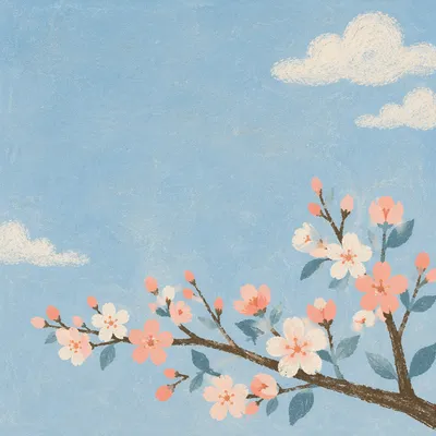 Spring Blossom Branch on Light Blue Sky