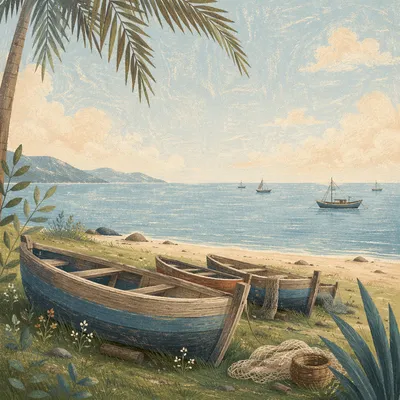 Calming Light Blue Coastal Boat Background