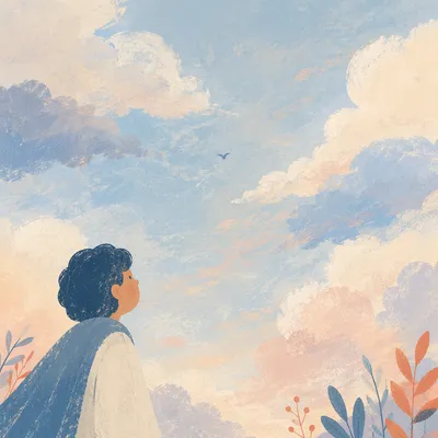 Soft Pastel Cloudy Sky with Bird