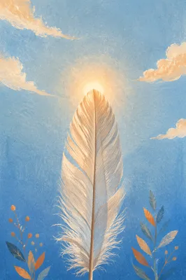 Delicate Feather on Calming Blue Sky