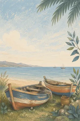 Calming Light Blue Coastal Boat Background