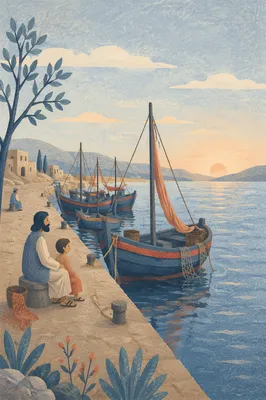 Calming Dawn Waterfront with Fishing Boats