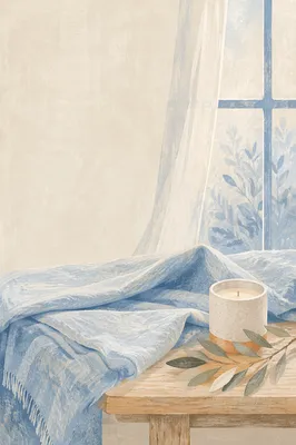 Pale Blue Linen by Frosted Window