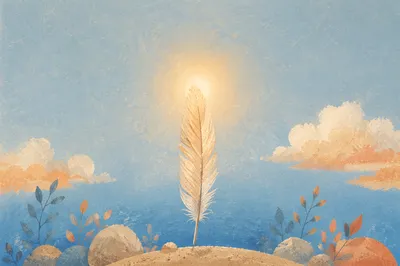 Delicate Feather Against Calming Blue Sky