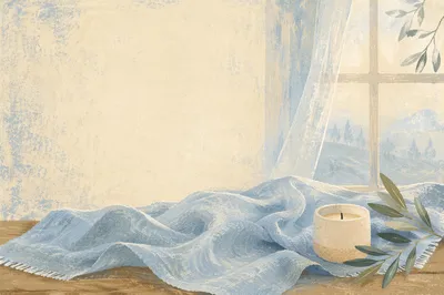 Pale Blue Linen by Frosted Window