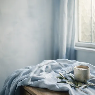 Pale Blue Linen by Frosted Window