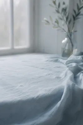 Soft Blue Linen by Frosted Window
