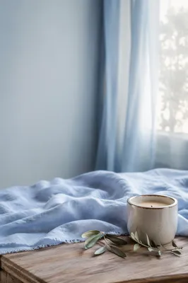 Pale Blue Linen by Frosted Window
