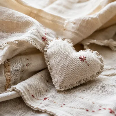 Cream Linen Heart with Handmade Texture