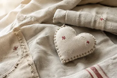 Cream Linen Heart With Hand Stitched Folds
