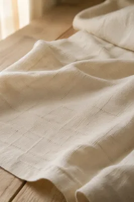 Neutral Cream Linen on Wooden Table