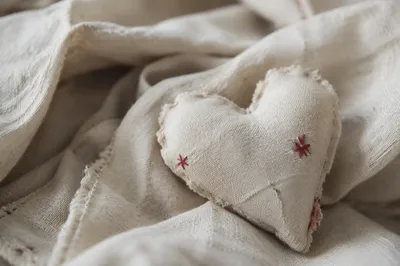 Neutral Cream Linen Heart Fabric Texture