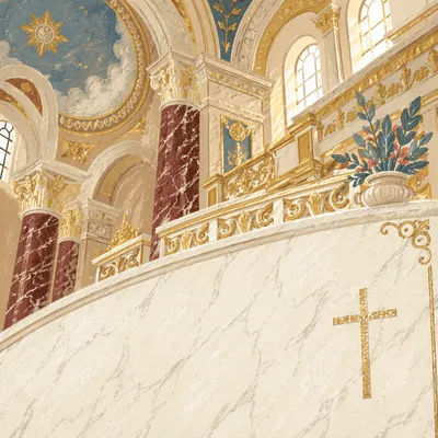White Marble Sanctuary with Gold Cross