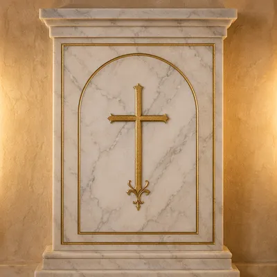 White Marble Panel with Gold Cross Accent