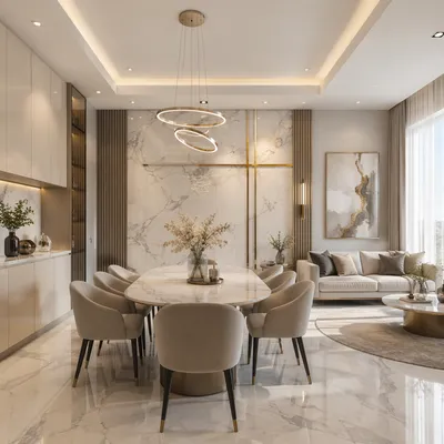 Luxury Marble Dining Interior with Gold Cross Accent