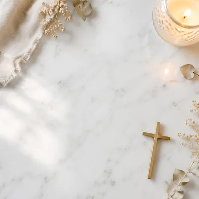White Marble Background with Gold Cross