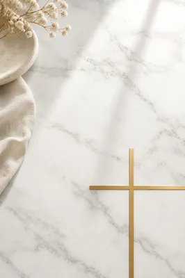 White Marble Background with Gold Cross Accent