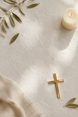 White Marble Surface with Gold Cross