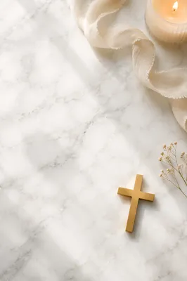 White Marble Background with Gold Cross