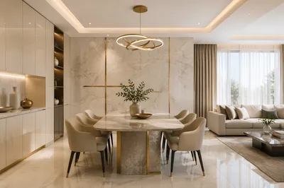 White Marble Interior With Gold Cross Accent