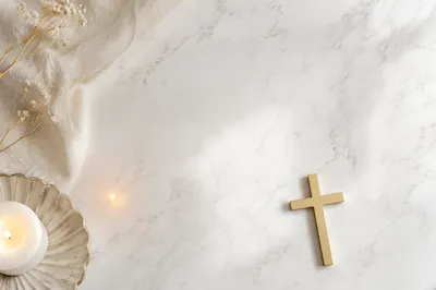White Marble Background with Gold Cross