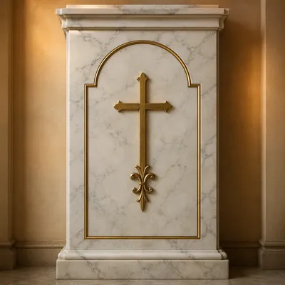White Marble Panel with Gold Cross