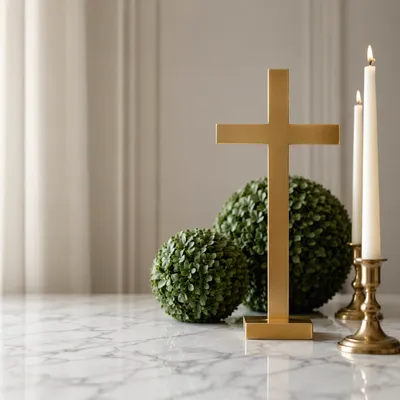 White Marble Background with Gold Cross
