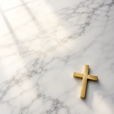 White Marble Background with Gold Cross