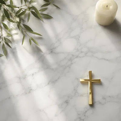 White Marble Background with Gold Cross