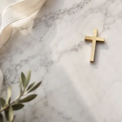 White Marble Background with Gold Cross