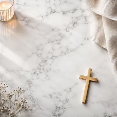 White Marble Background with Gold Cross