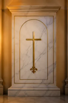 White Marble Panel with Gold Cross