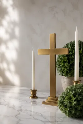 White Marble Background with Gold Cross