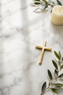 White Marble Background with Gold Cross