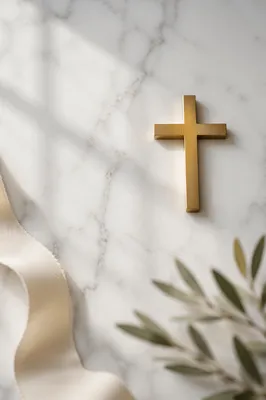 White Marble Background with Gold Cross
