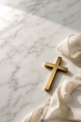 White Marble Background with Gold Cross