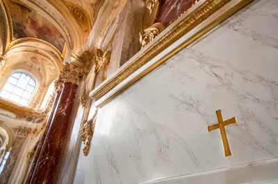 White Marble Sanctuary with Gold Cross