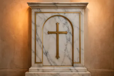 White Marble Panel with Gold Cross