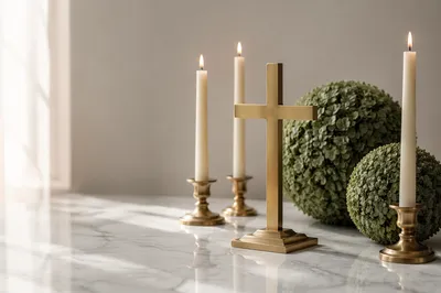 White Marble Gold Cross Ceremony Background