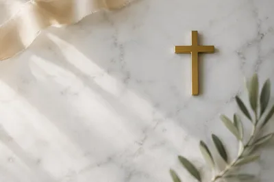 White Marble Background With Gold Cross Accent