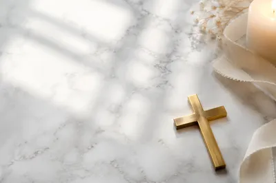 White Marble Background With Gold Cross