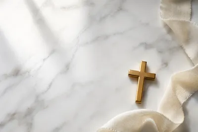 White Marble Background with Gold Cross