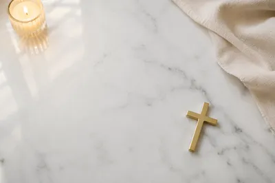 White Marble Background with Gold Cross