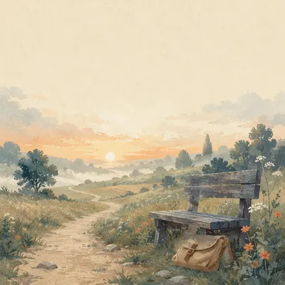 Peaceful Dawn Bench by Country Path