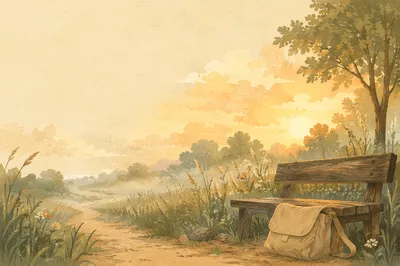 Peaceful Meadow Path with Resting Satchel