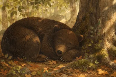 Peaceful Resting Bear Woodland Background