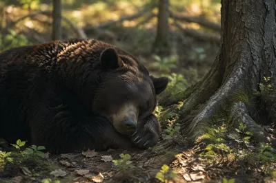 Resting Bear in Peaceful Woodland Light