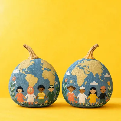 Global Mission Background with Globe-Like Gourds